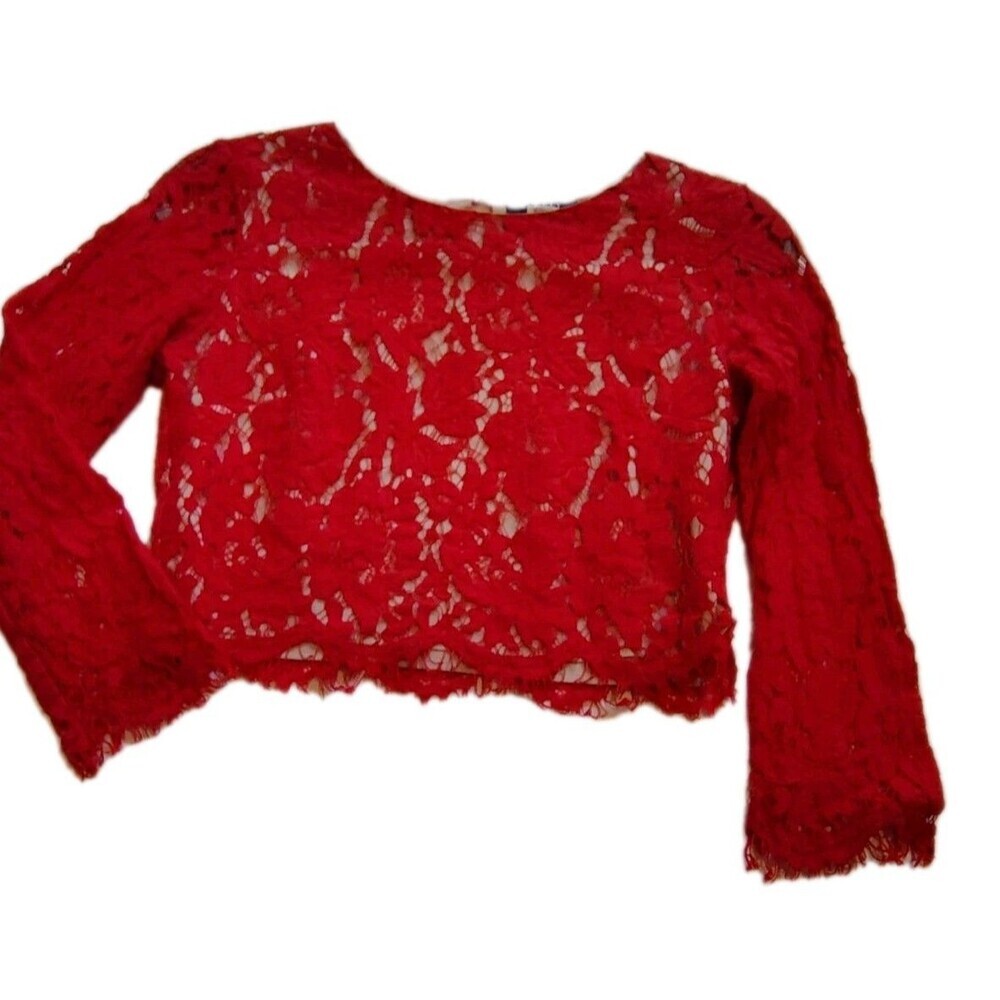 Everly Lined Red Lace Long Sleeve Crop Top - Size S - Great Condition Feminine